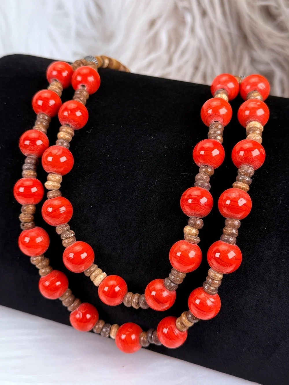 Bohemian chic, orange gunmetal necklace and pierced earring set